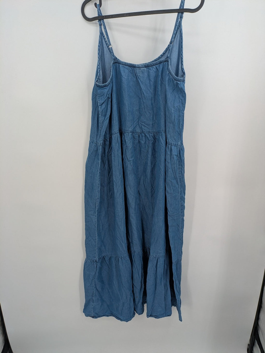 Infinity Woman blue maxi dress tiered design adjustable spaghetti straps soft lyocell material