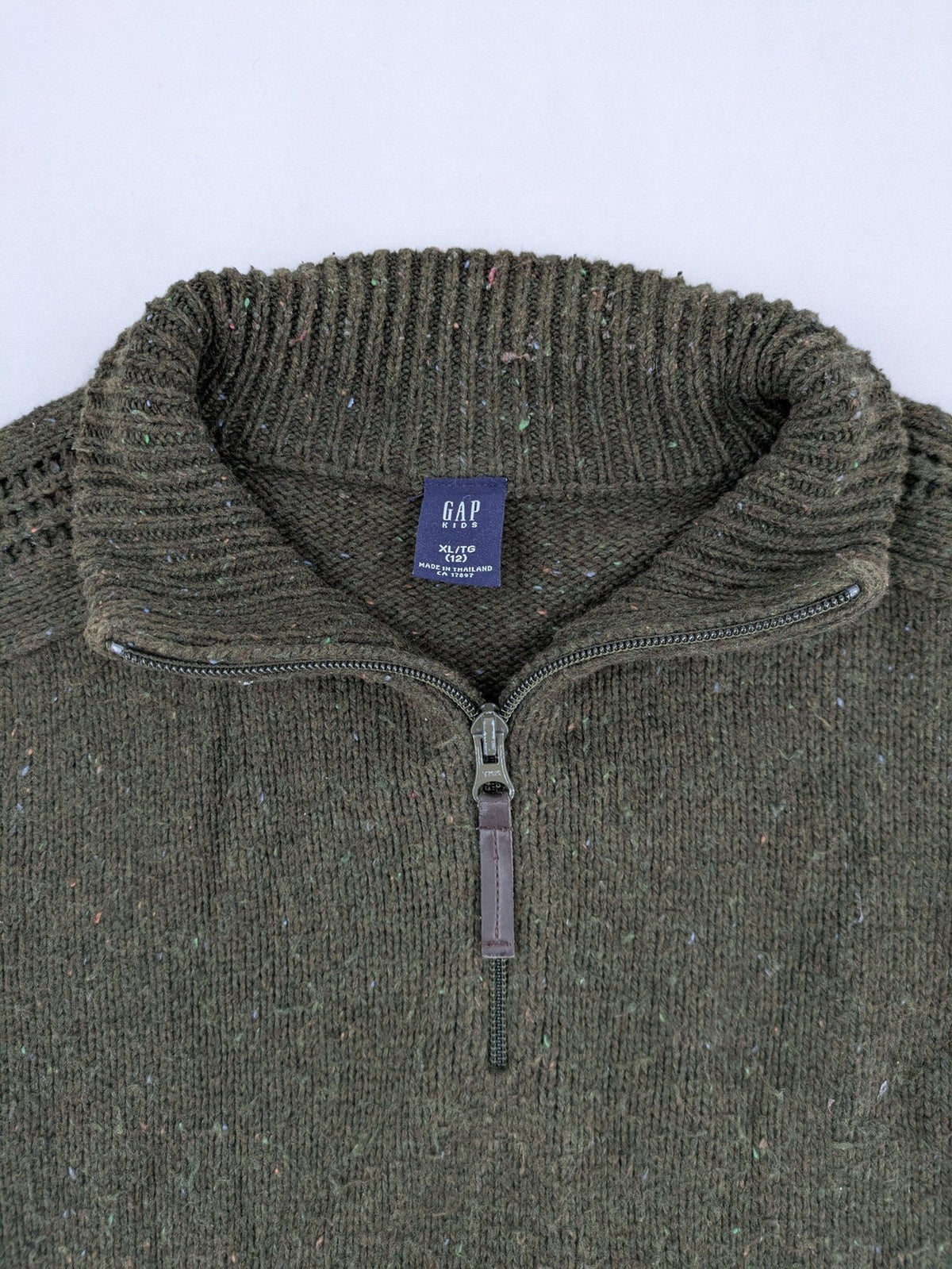 Gap Kids green turtle neck jumper with quarter zip and textured knit details.