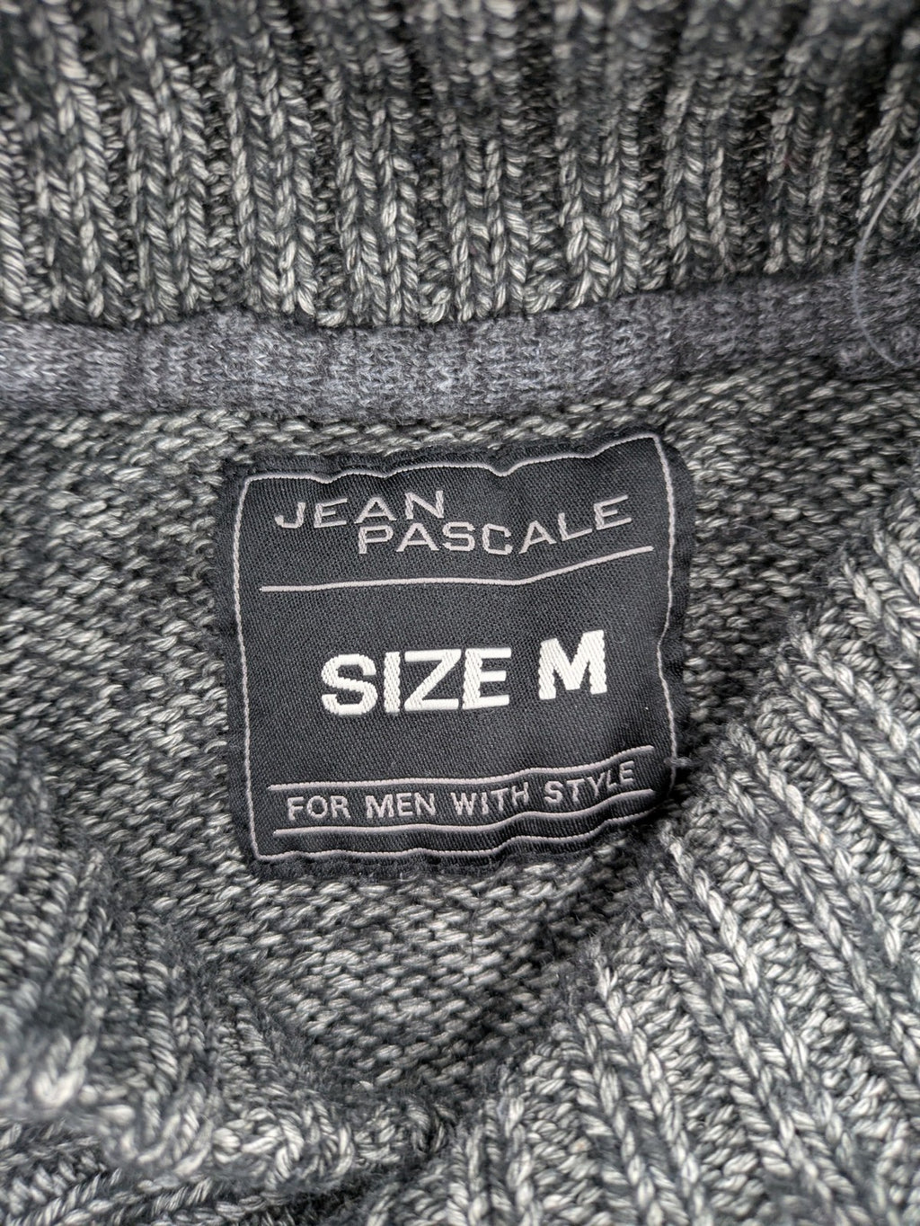 Jean Pascale grey turtle neck jumper with shawl collar and ribbed details.