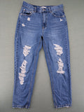 Pull&Bear blue mom jeans high waist distressed ripped design 100% cotton 5-pocket style