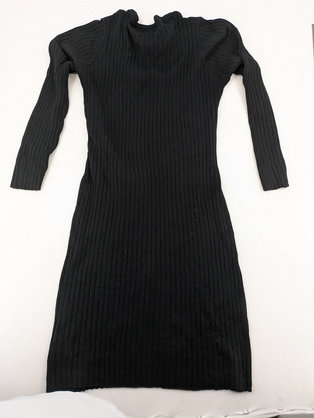 ESMARA black pullover dress ribbed knit with matching fabric belt and long sleeves