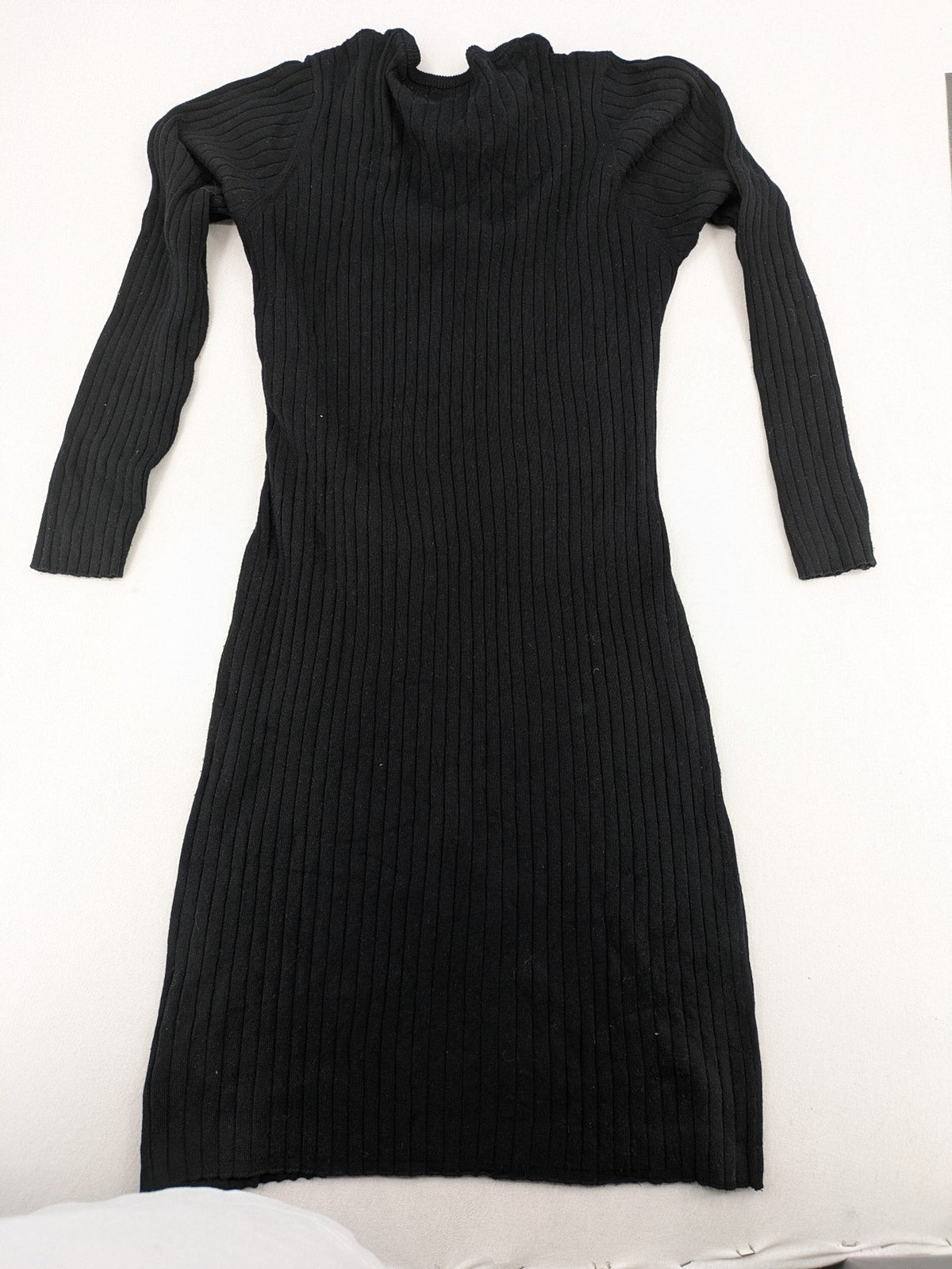 ESMARA black pullover dress ribbed knit with matching fabric belt and long sleeves