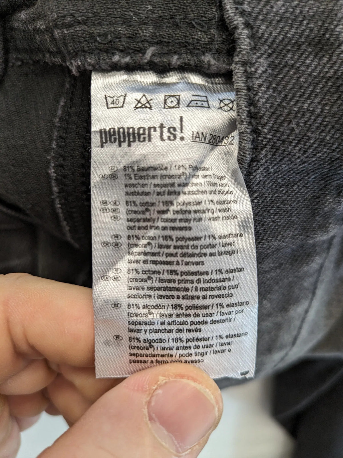 Pepperts grey jeggings with biker knee details and elastic waistband, size 170.