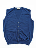 Montechiaro blue turtle neck jumper with V-neck, button placket, and sleeveless design.