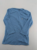 Tom Tailor blue striped top with gold heart emblem, made from organic cotton.