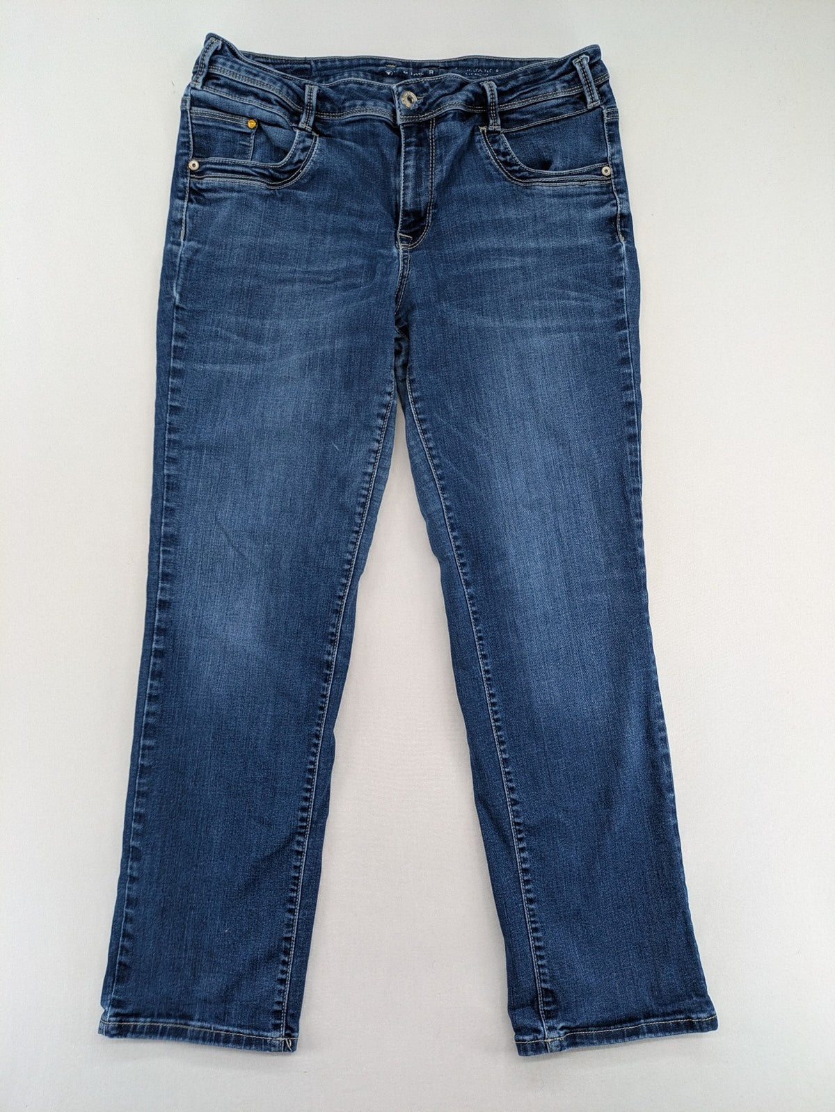 Tom Tailor blue straight jeans Alexa model, classic 5-pocket style, stretch denim material.