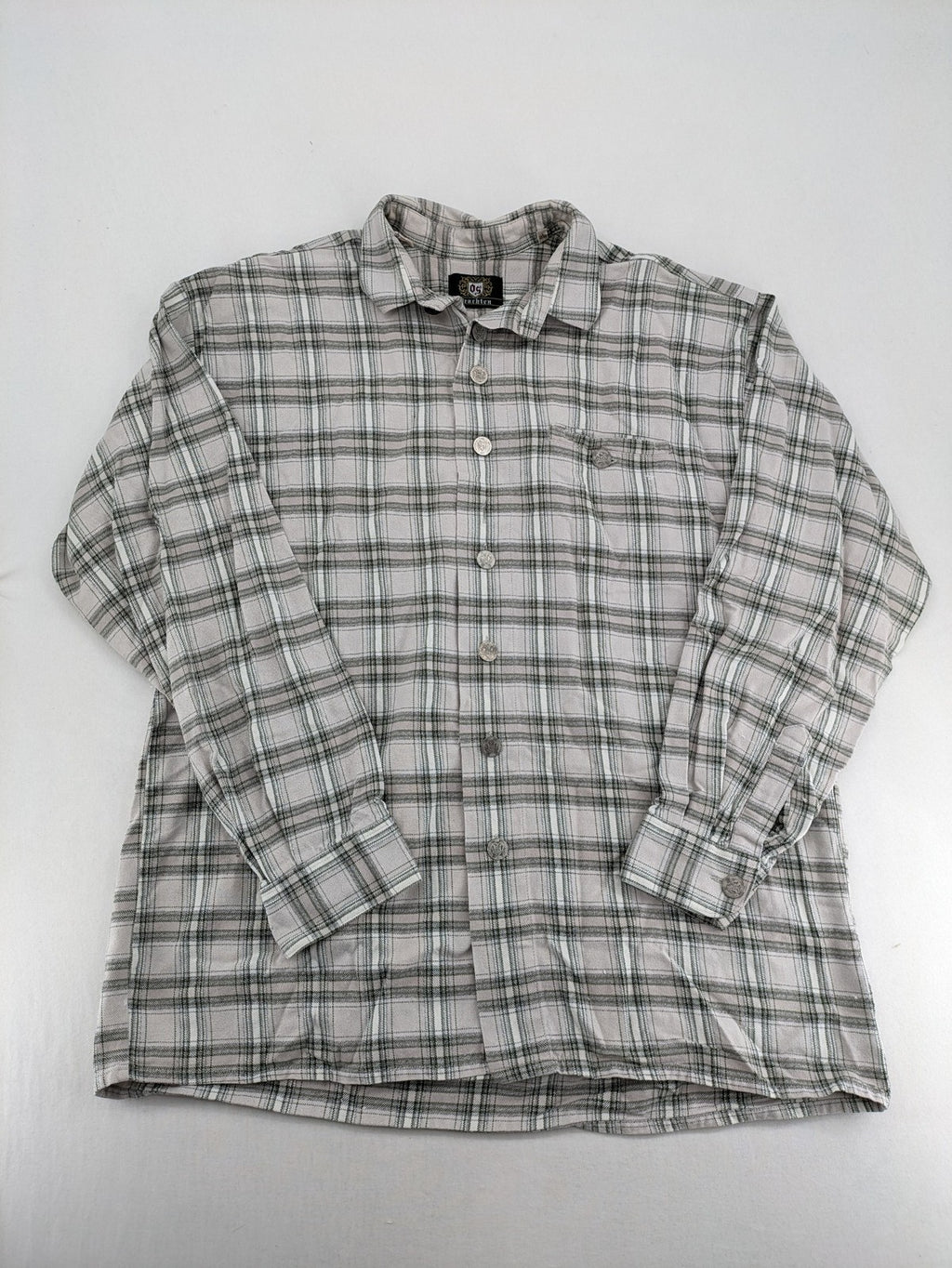 OS Trachten dirndl shirt grey green checkered cotton with decorative buttons and chest pocket