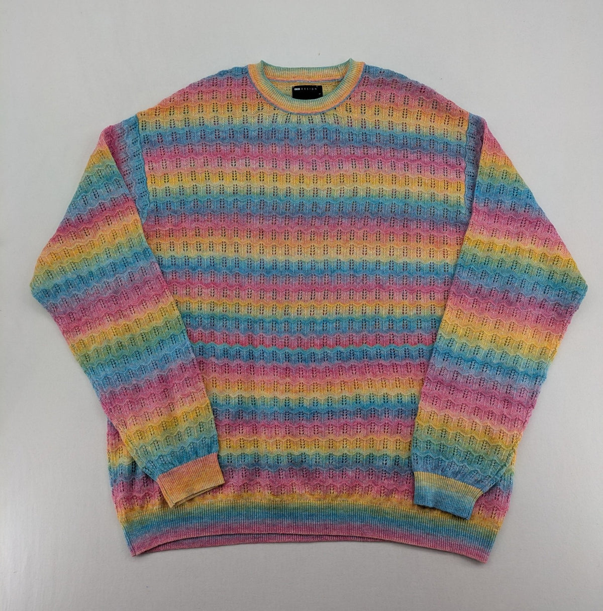 ASOS DESIGN multi turtle neck jumper rainbow striped open knit wool blend