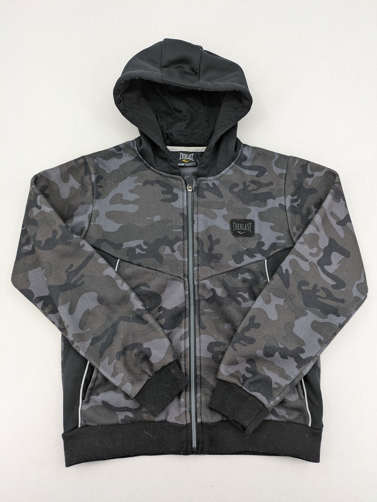Everlast black grey camouflage jacket with full zip and attached hood.