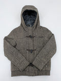 Bench beige-brown duffle coat with herringbone pattern and toggle closures.