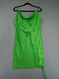 Amisu green satin slip dress with waterfall neckline and adjustable side ruching.