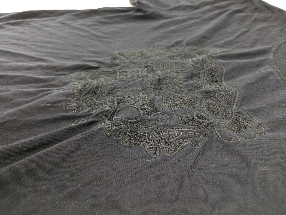 Kenzo grey t-shirt with embroidered tiger logo and "Paris" text in tonal black.