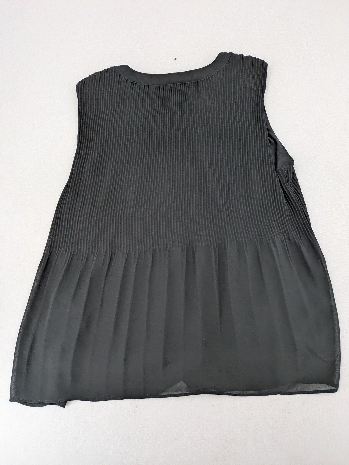 C&A grey top sleeveless pleated chiffon overlay with silver studs at neckline
