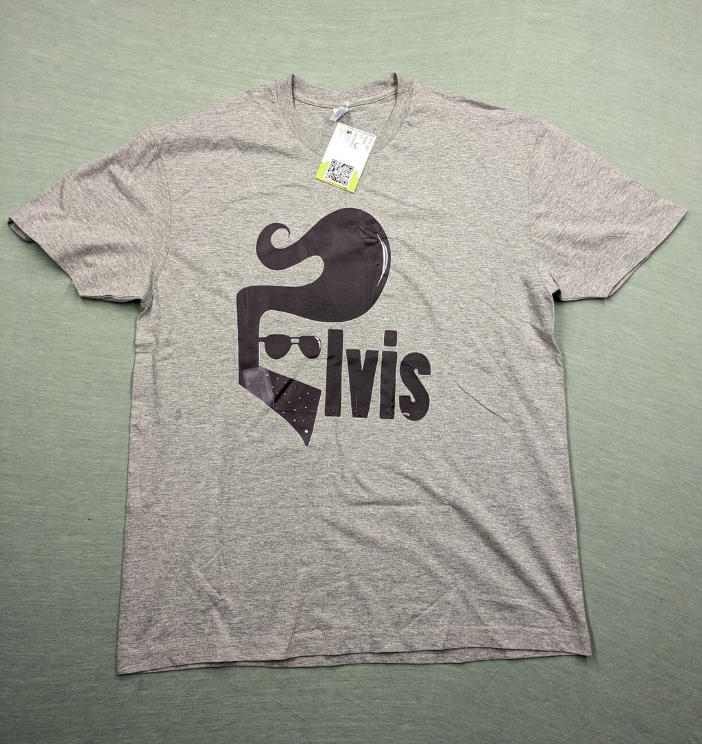 elvis presley band t-shirt grey featuring black graphic silhouette of Elvis with pompadour and sunglasses