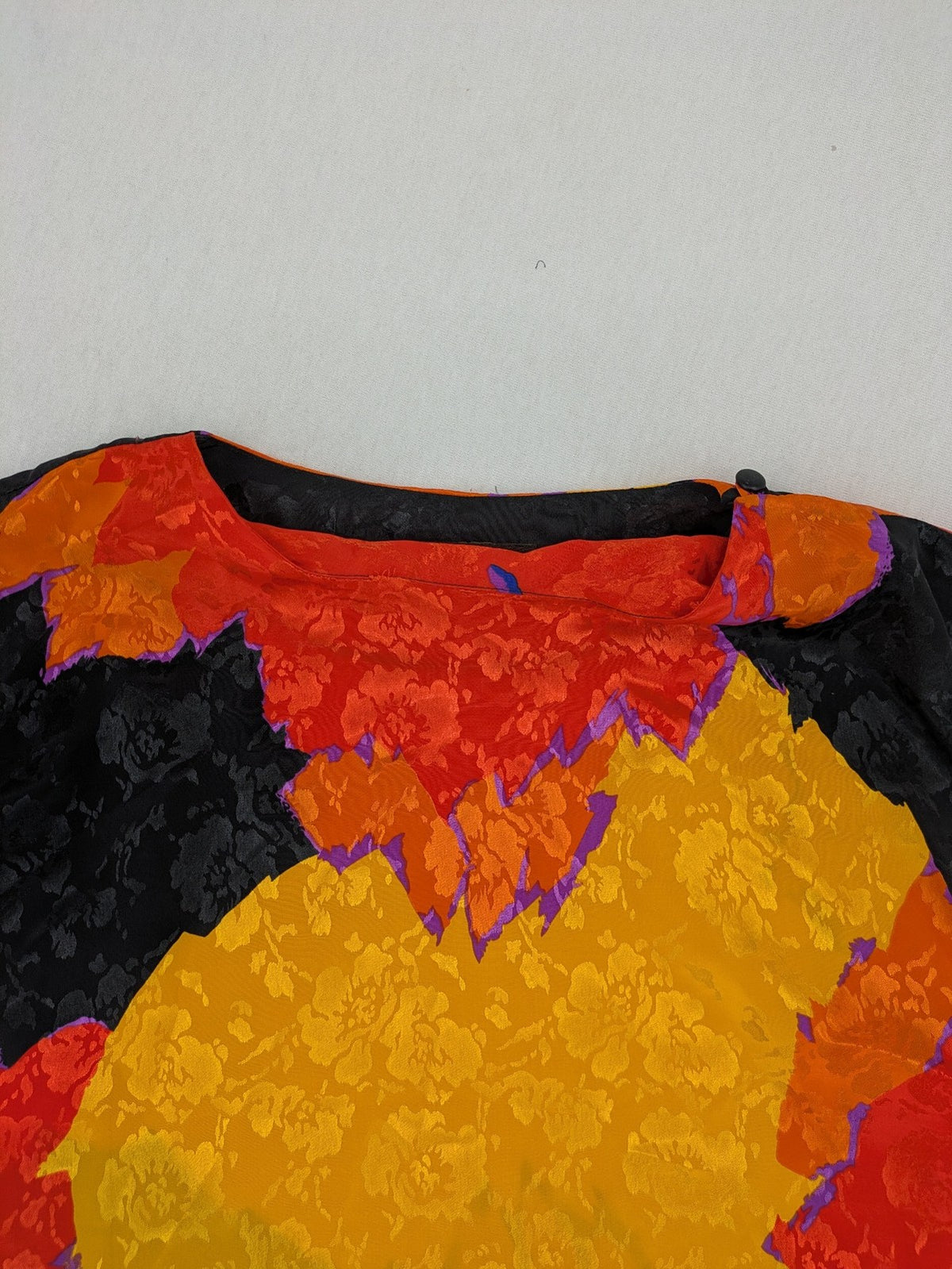 NGT orange vintage top abstract floral pattern black jacquard fabric 100% polyester