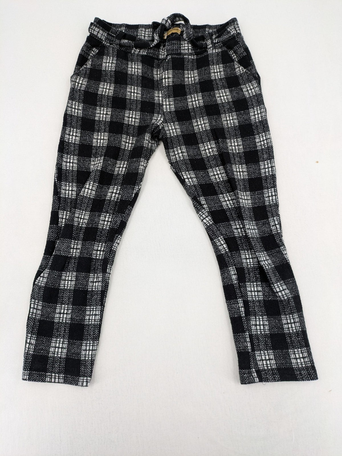 Frawoman loungewear black grey white checkered pants soft cotton adjustable drawstring waistband