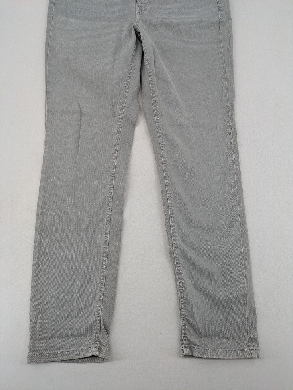 Cambio grey straight leg jeans with five-pocket design and logo button closure.