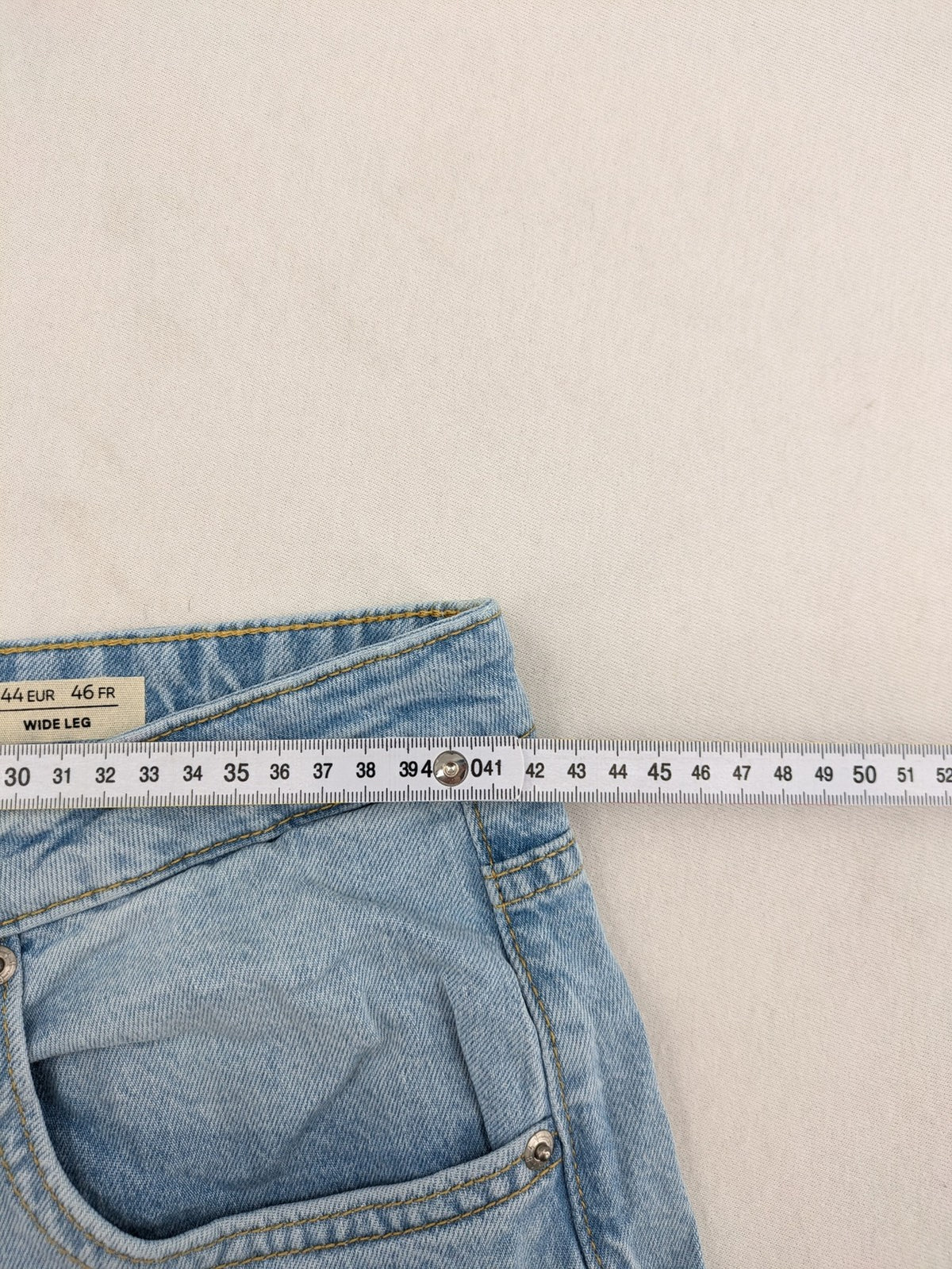 C&A blue wide leg jeans, classic five-pocket design, high rise denim, size EUR 44.