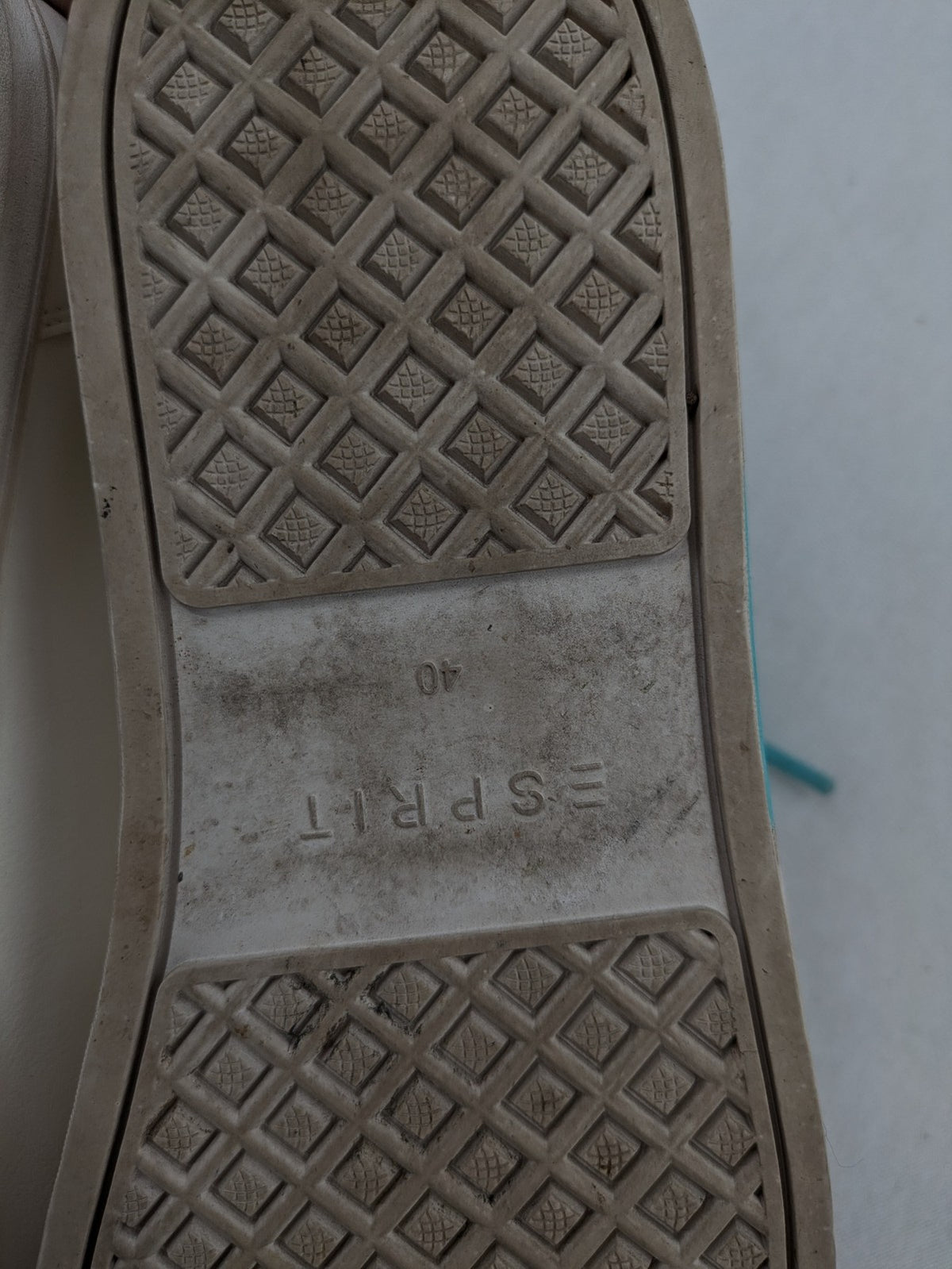 Esprit women's sneakers white with turquoise accents and wide laces.
