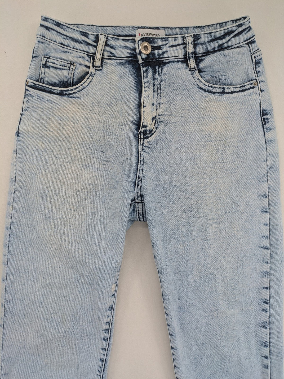 My Bestiny blue straight jeans acid wash finish five-pocket design stretchy cotton blend