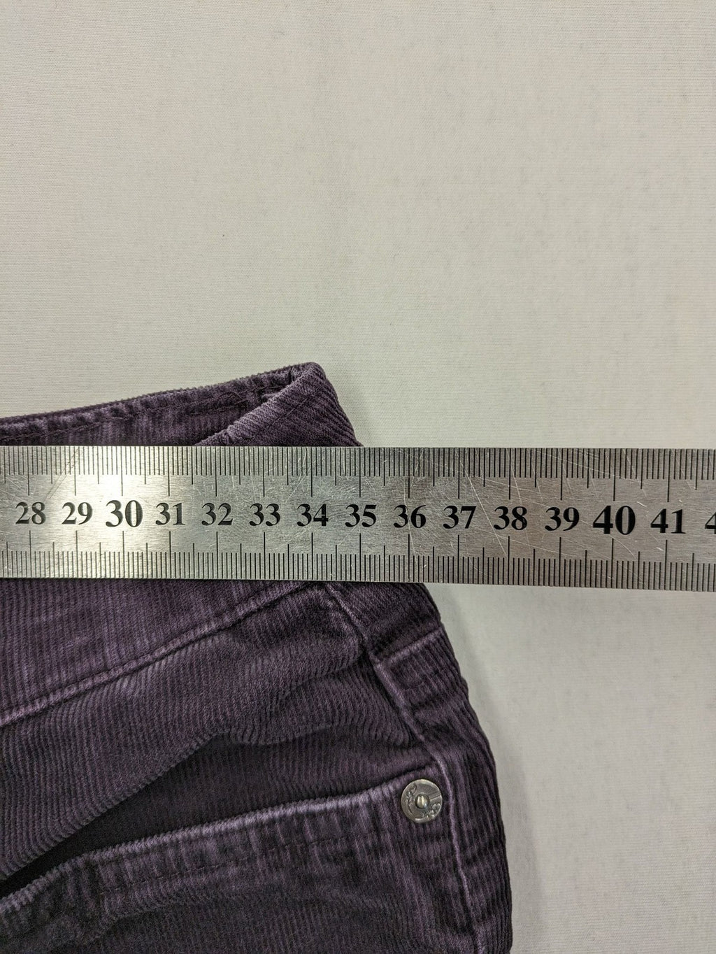 Yessica purple pants classic straight leg five-pocket style soft cotton blend
