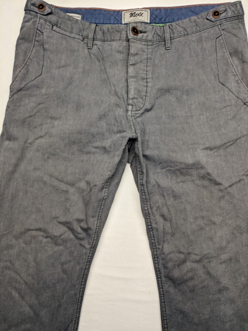 Mexx grey chino pants relaxed slim fit button fly with side pockets.