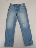 FB Sister blue mom jeans high waist distressed look with classic 5-pocket design.