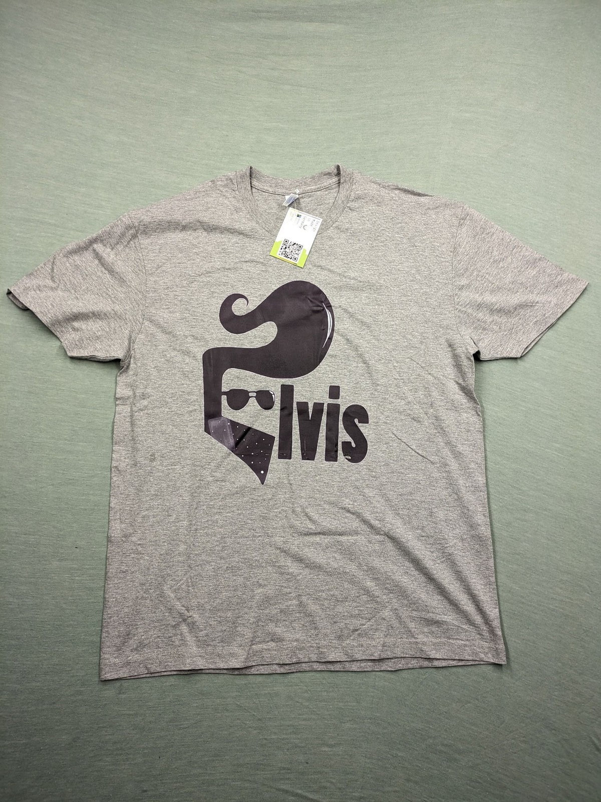 elvis presley band t-shirt grey featuring black graphic silhouette of Elvis with pompadour and sunglasses