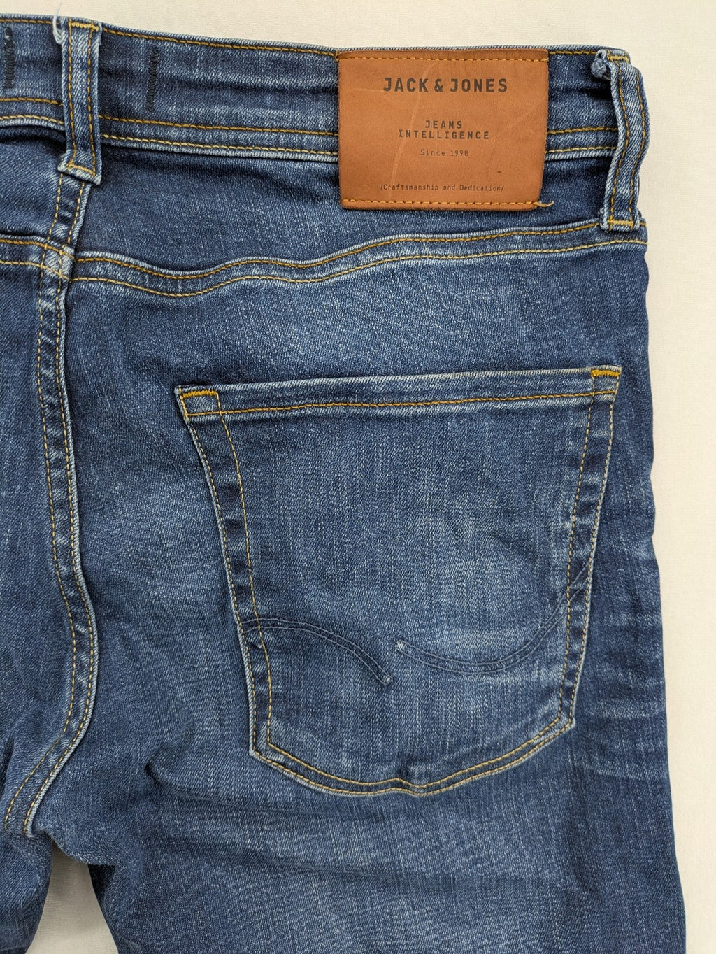 Jack & Jones blue straight jeans Glenn Slim Fit with classic button fly and denim stretch.