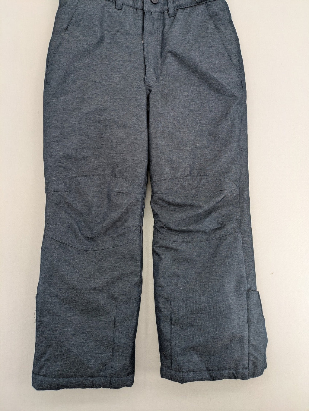 Topolino grey snow pants with adjustable straps and durable insulated material.