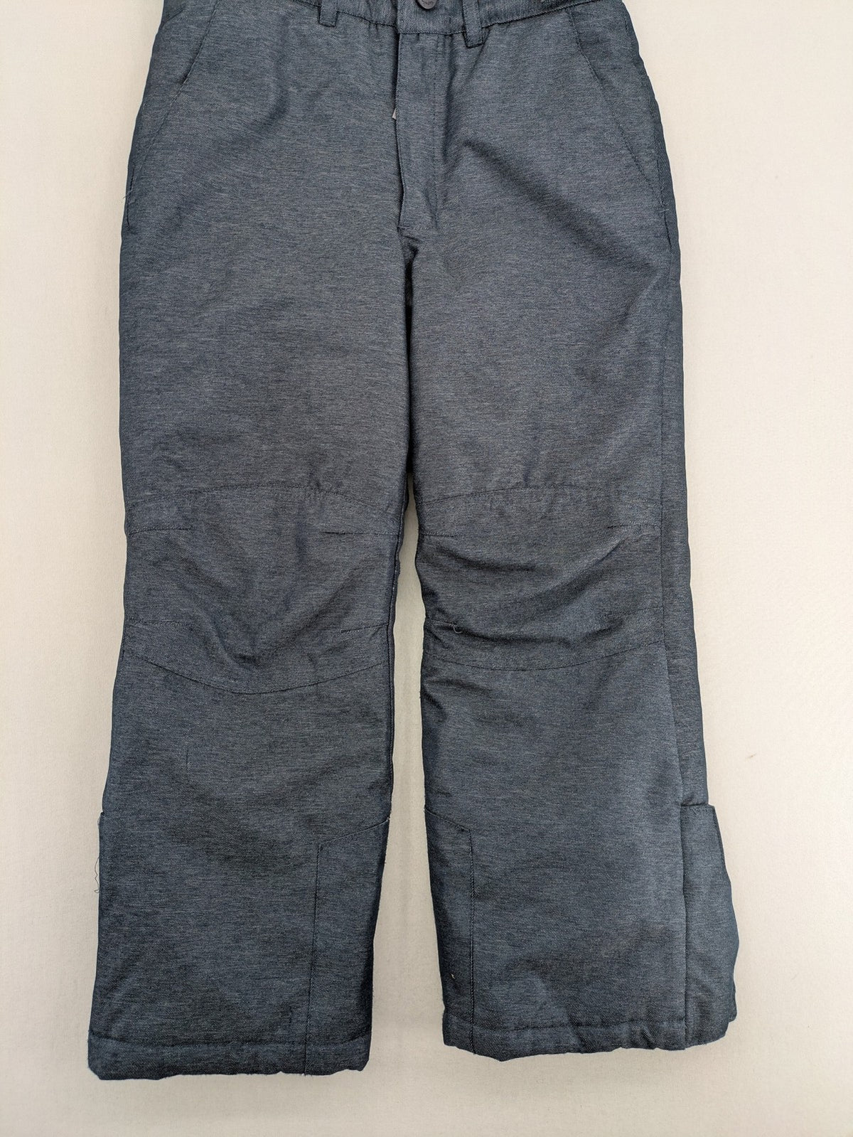 Topolino grey snow pants with adjustable straps and durable insulated material.