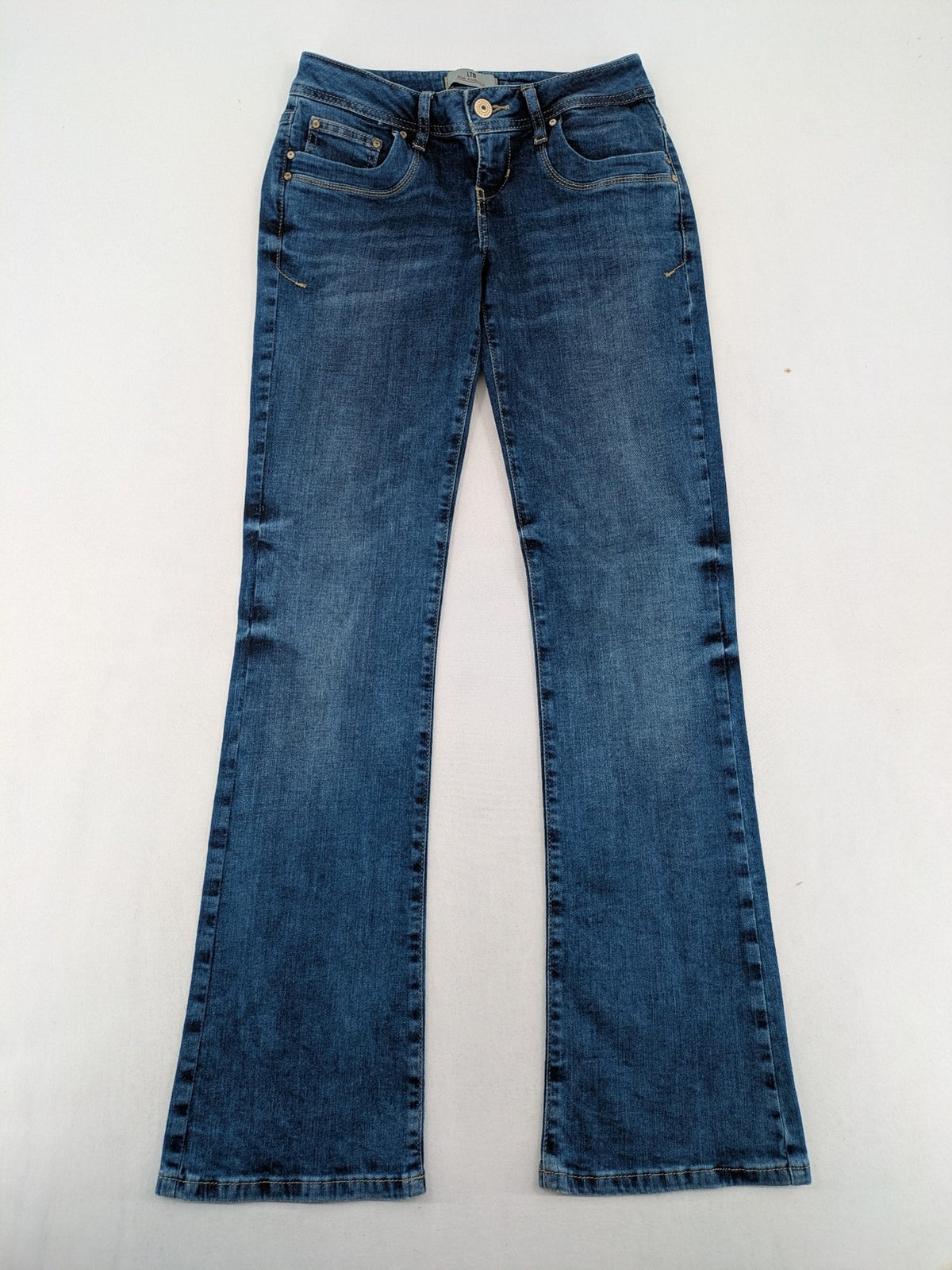 LTB blue bootcut jeans with classic 5-pocket design and low-rise fit.