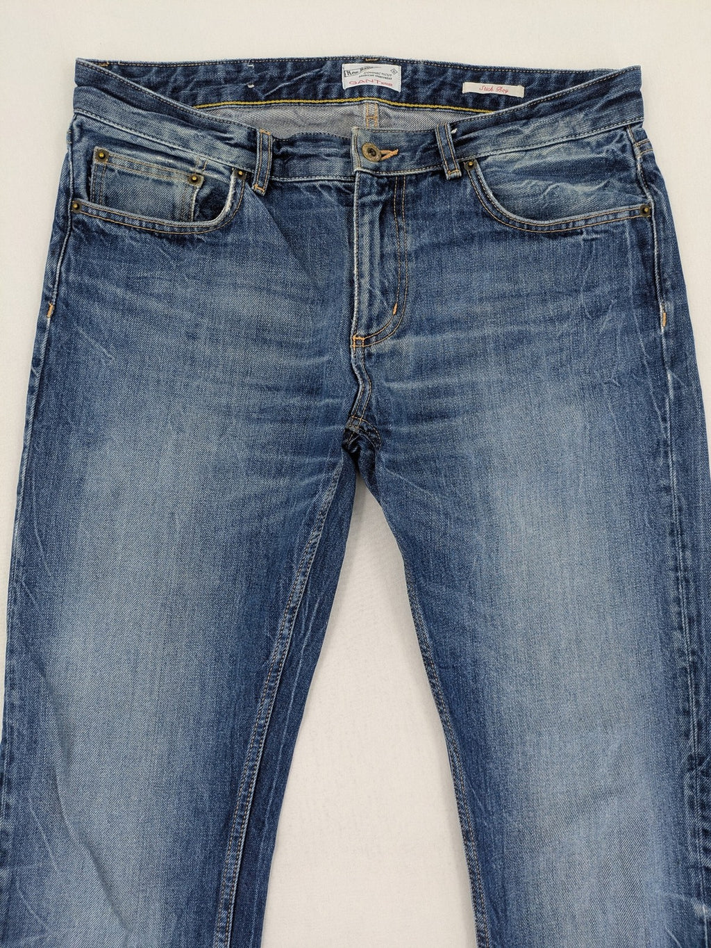 GANT Rugger blue straight leg jeans medium wash, classic button fly, durable cotton denim.