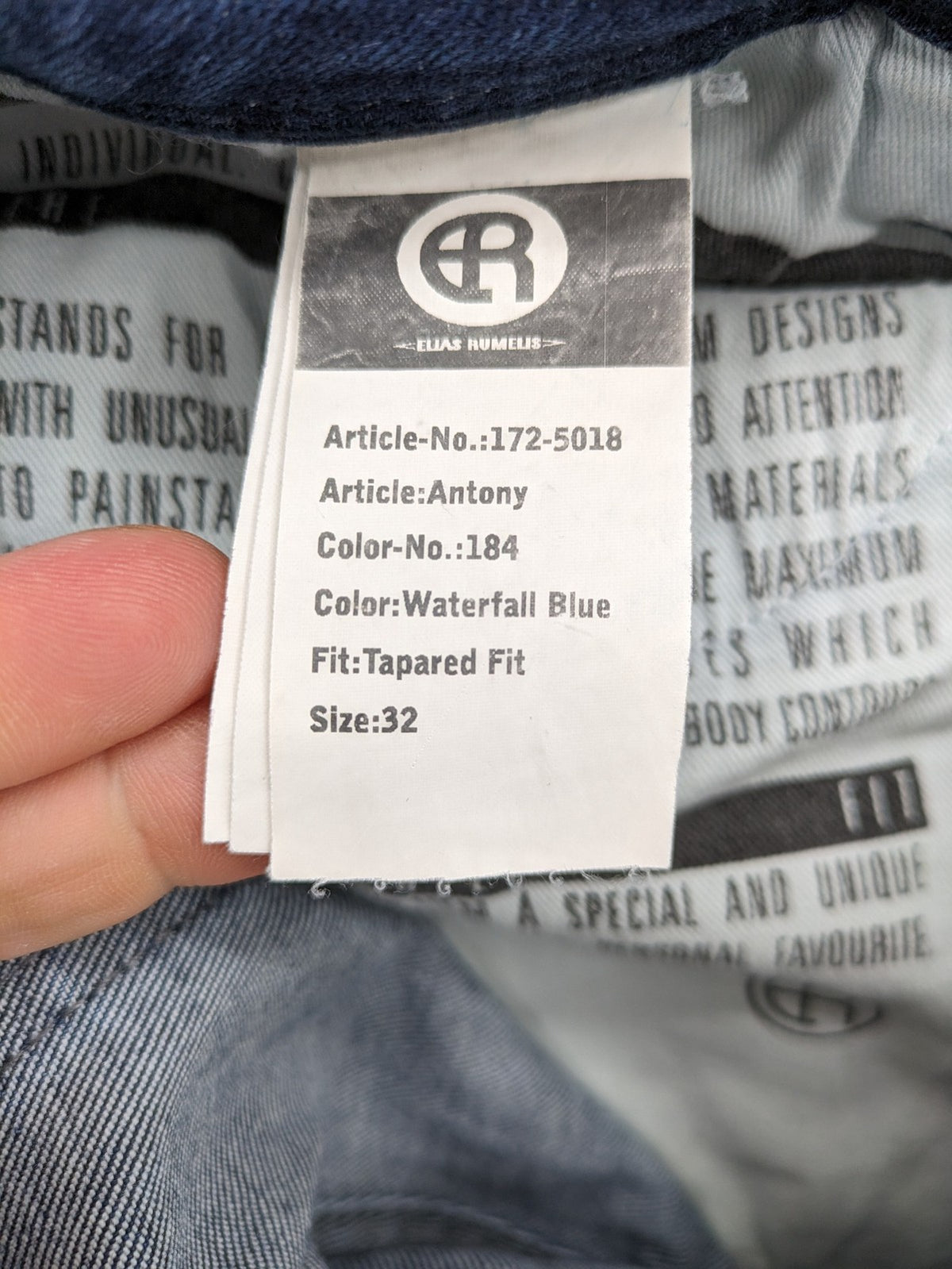 W32 blue straight jeans distressed details tapered fit button fly design