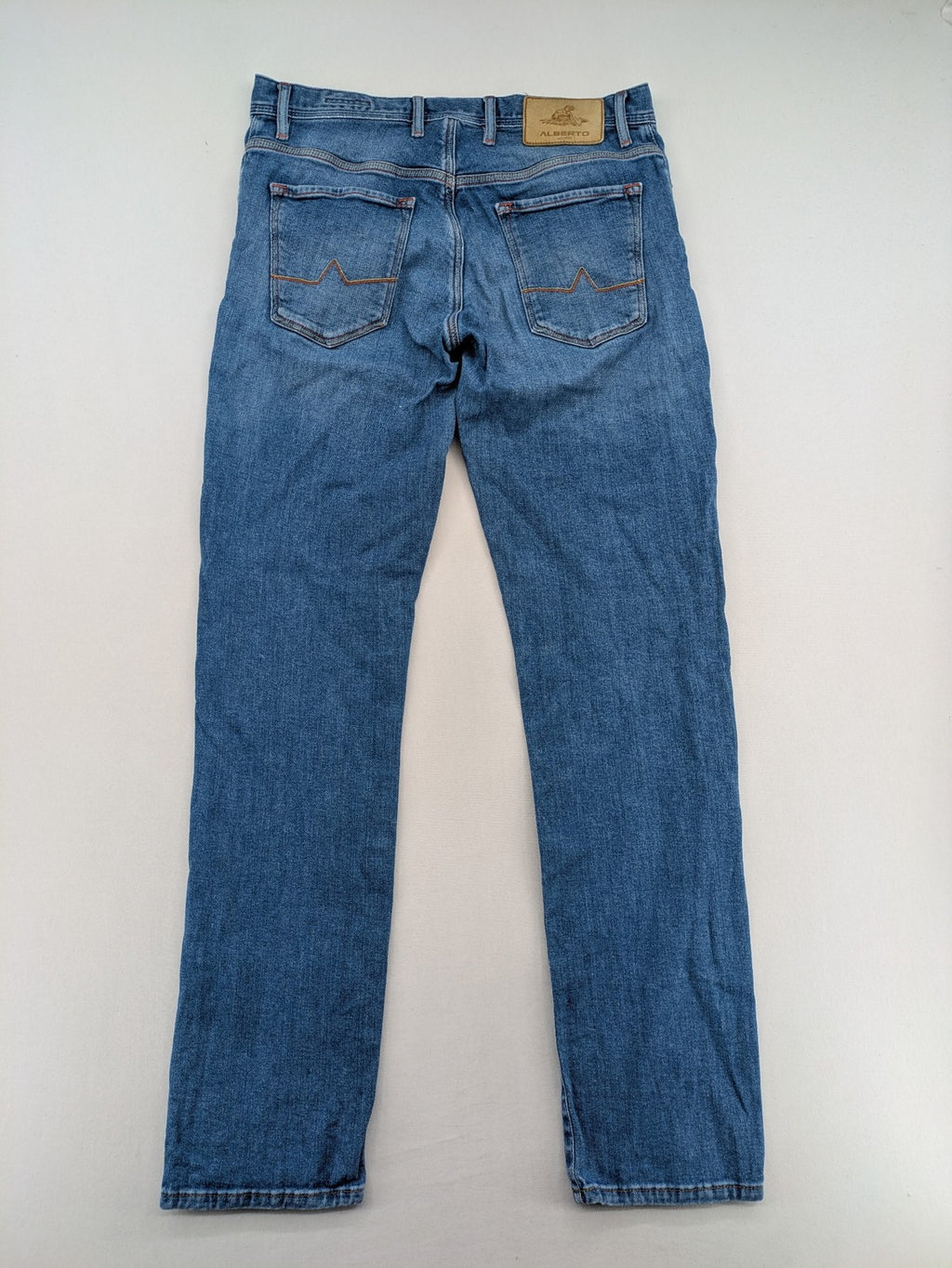 ALBERTO straight jeans blue cotton stretch denim classic 5-pocket style with contrast stitching