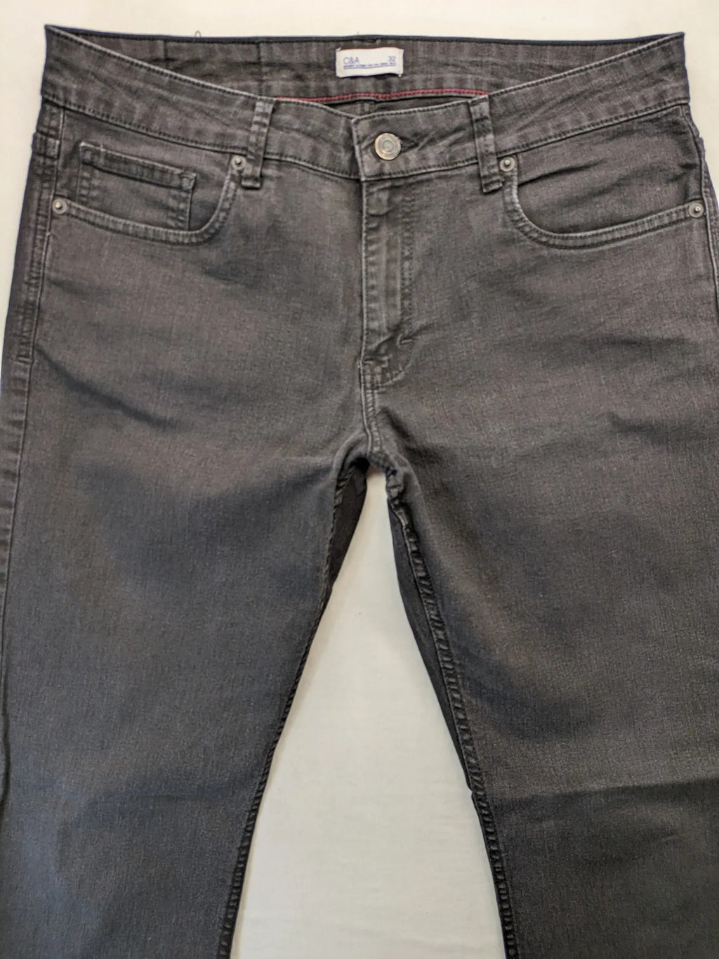 C&A grey straight jeans five-pocket design made from cotton blend with stretch.