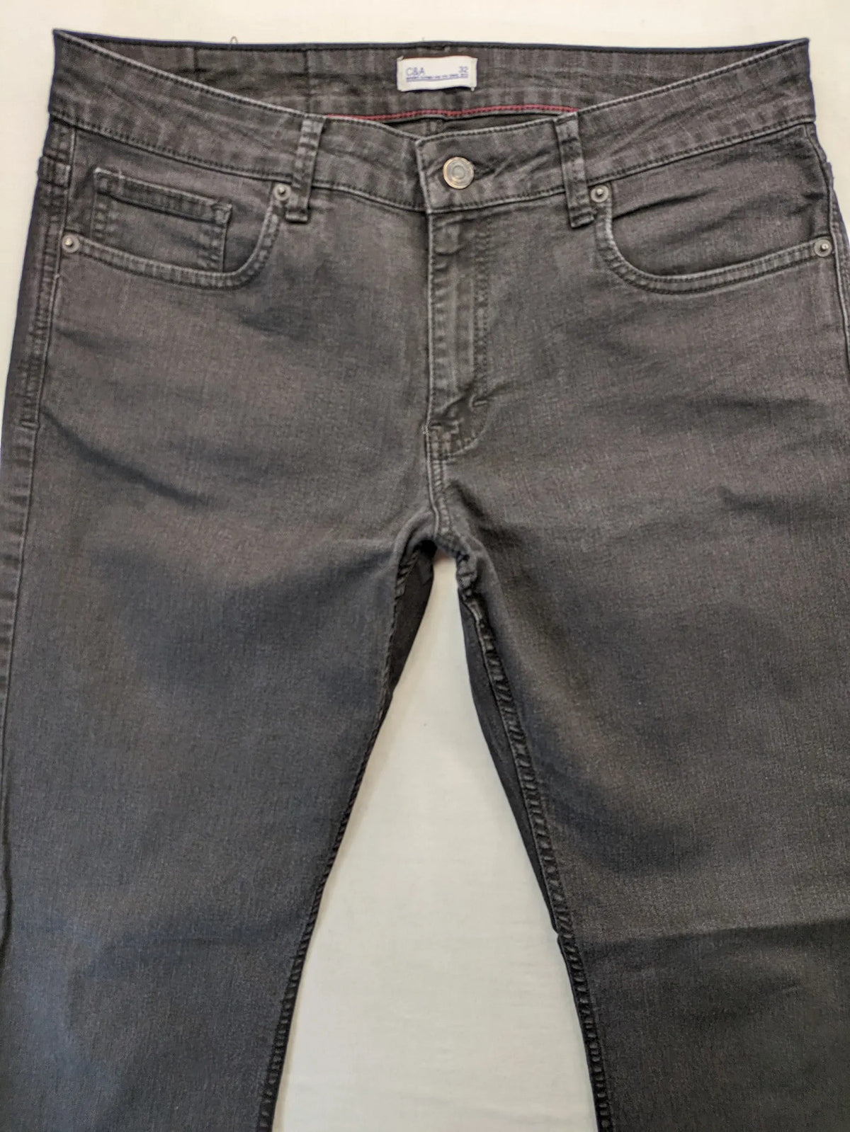 C&A grey straight jeans five-pocket design made from cotton blend with stretch.