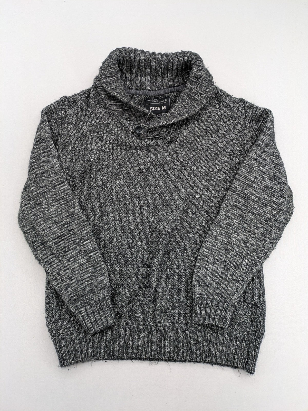 Jean Pascale grey turtle neck jumper with shawl collar and ribbed details.