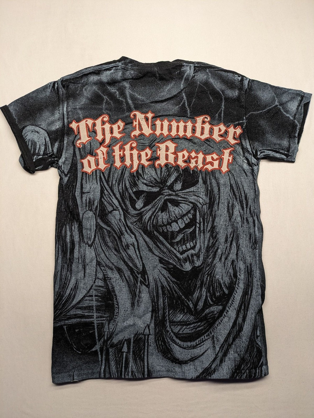 Iron Maiden multi t-shirt featuring "The Number of the Beast" artwork and all-over lightning print.