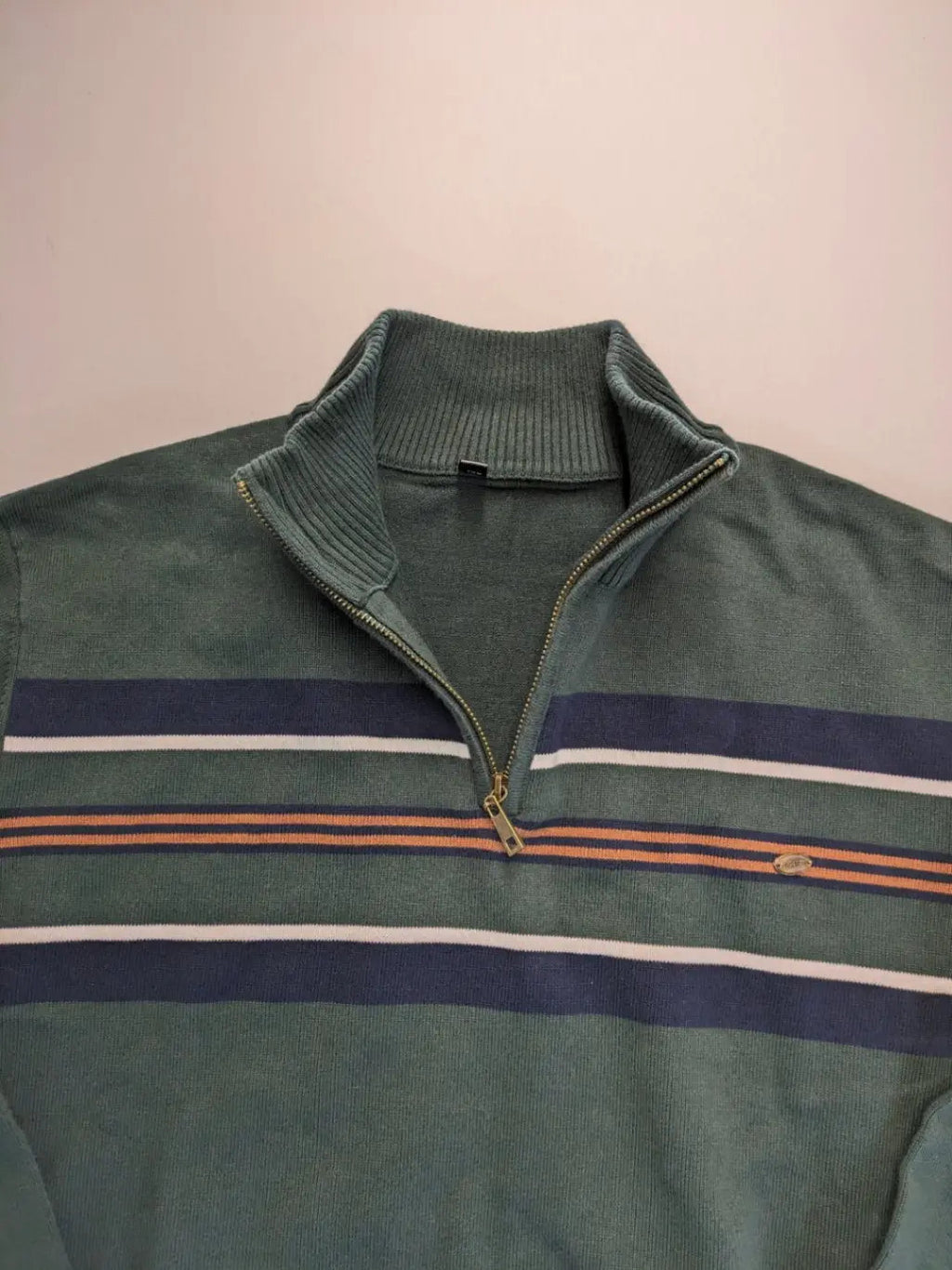 Aiopeson orange turtle neck jumper with striped pattern in navy and white, cotton blend.