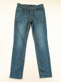Denim & Co. blue straight fit jeans, classic 5-pocket design, button fly, cotton blend.