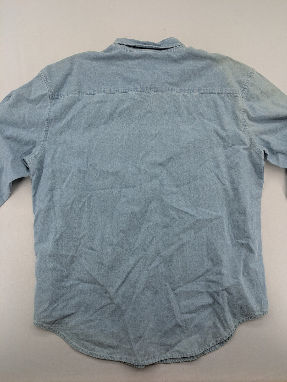 Topman vintage oversized denim shirt blue with floral and insect pattern, button-down style.