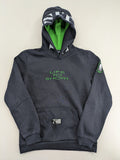 Bahamax zip-through hoodie grey with green hood, "Life To Short" print, and unique sleeve embroidery.
