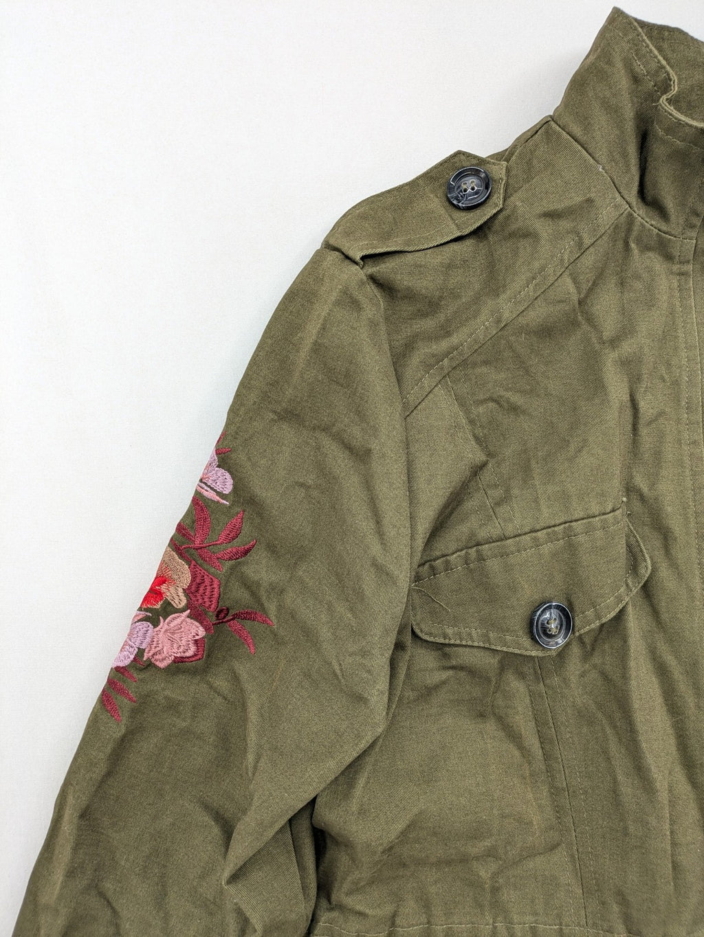 MyHailys green military jacket cotton with embroidered tiger and floral details.