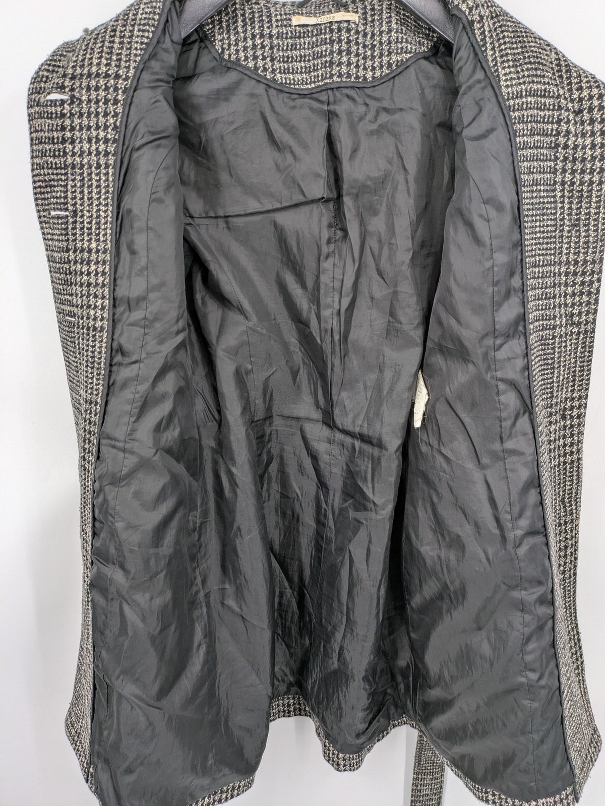 Xanaka beige trench coat houndstooth pattern wool blend with matching belt.