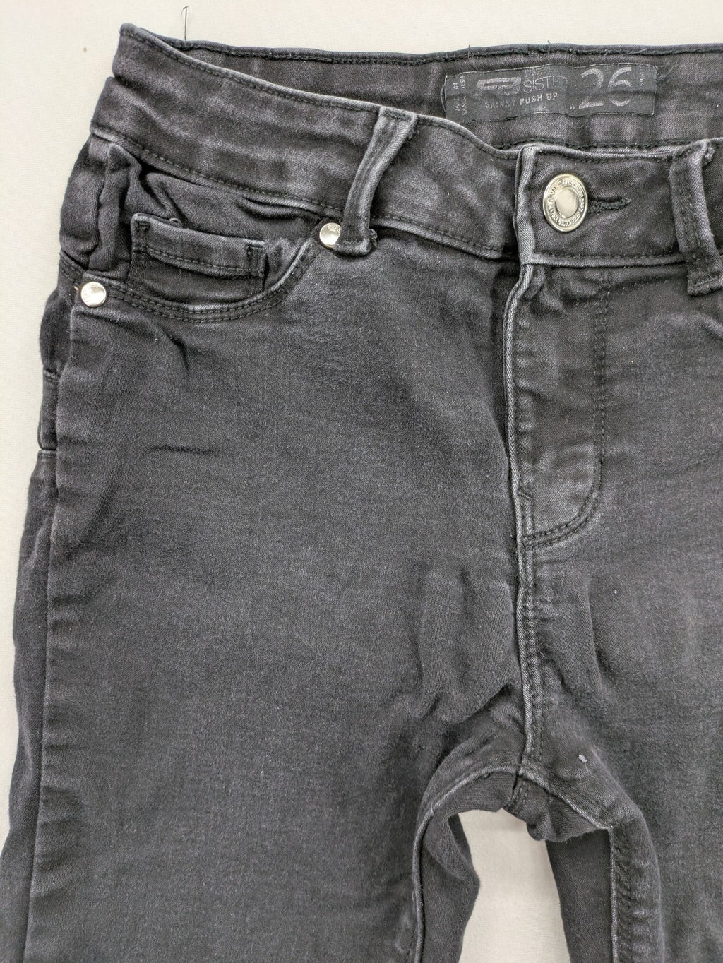 FB Sister skinny push-up jeans black grey faded stretch denim with classic fit.