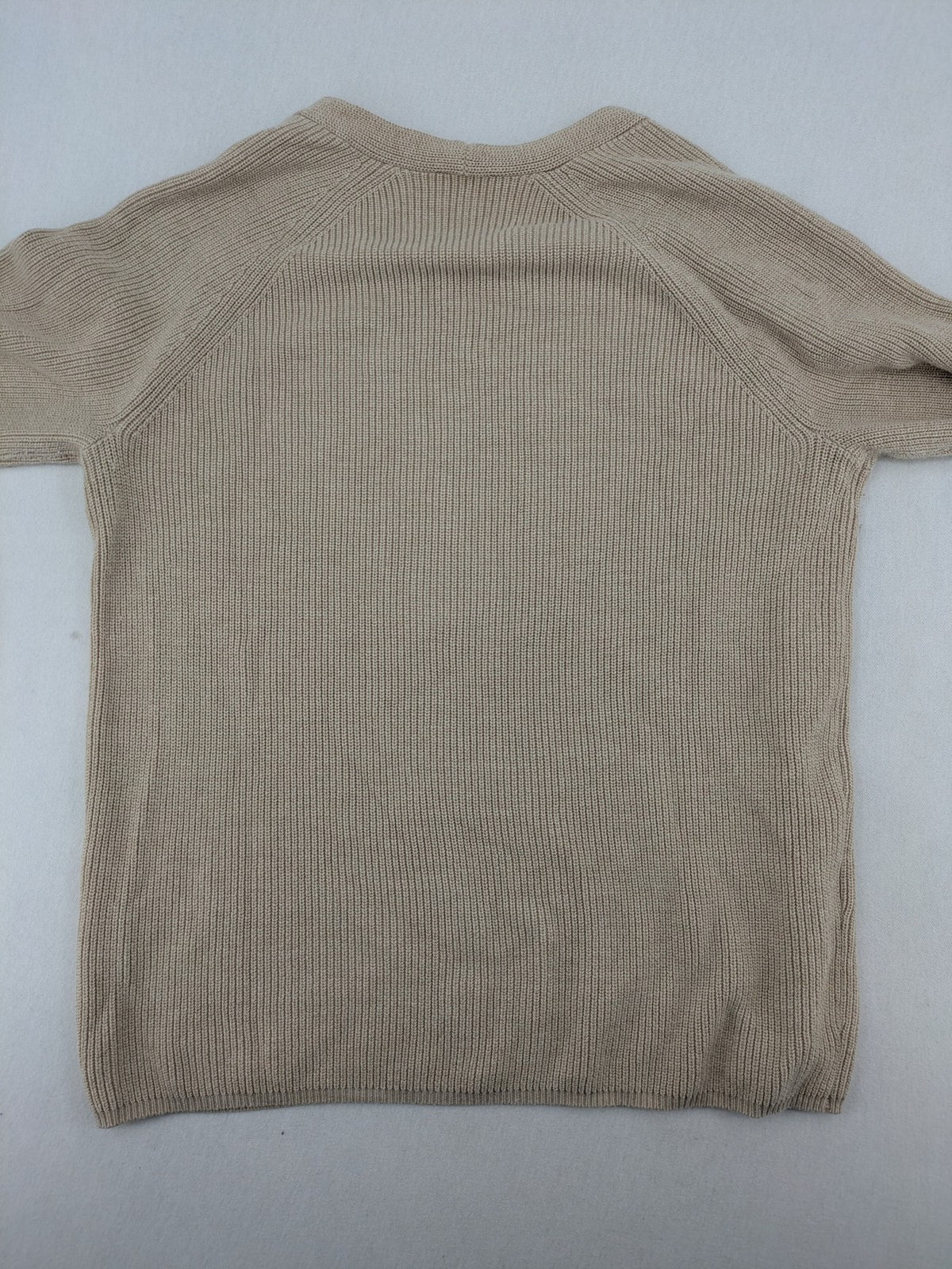 s.Oliver beige turtle neck jumper with V-neck, ribbed texture, and raglan sleeves