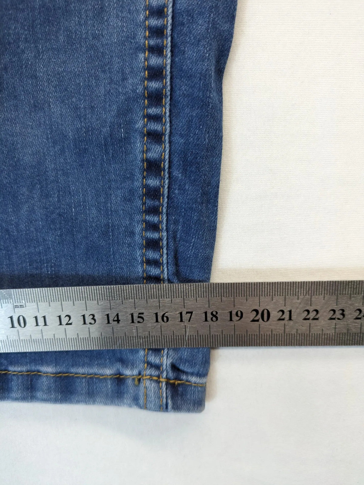 Cecil straight jeans blue patchwork design with classic button fly and stretch denim.