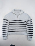 MNG blue striped turtle neck jumper with quarter zip and ribbed texture.