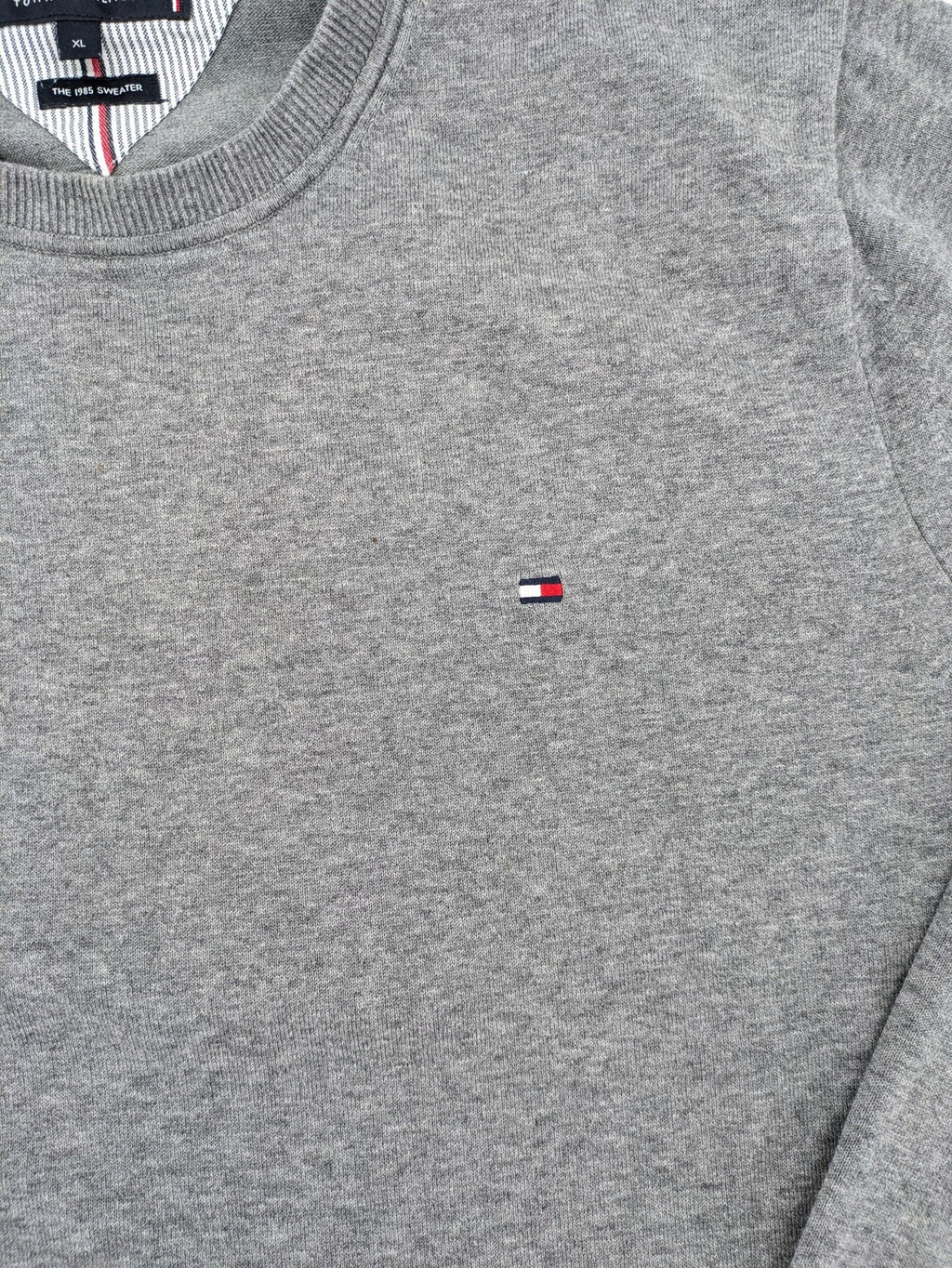 Tommy Hilfiger grey turtle neck jumper with embroidered flag logo, soft cotton blend.